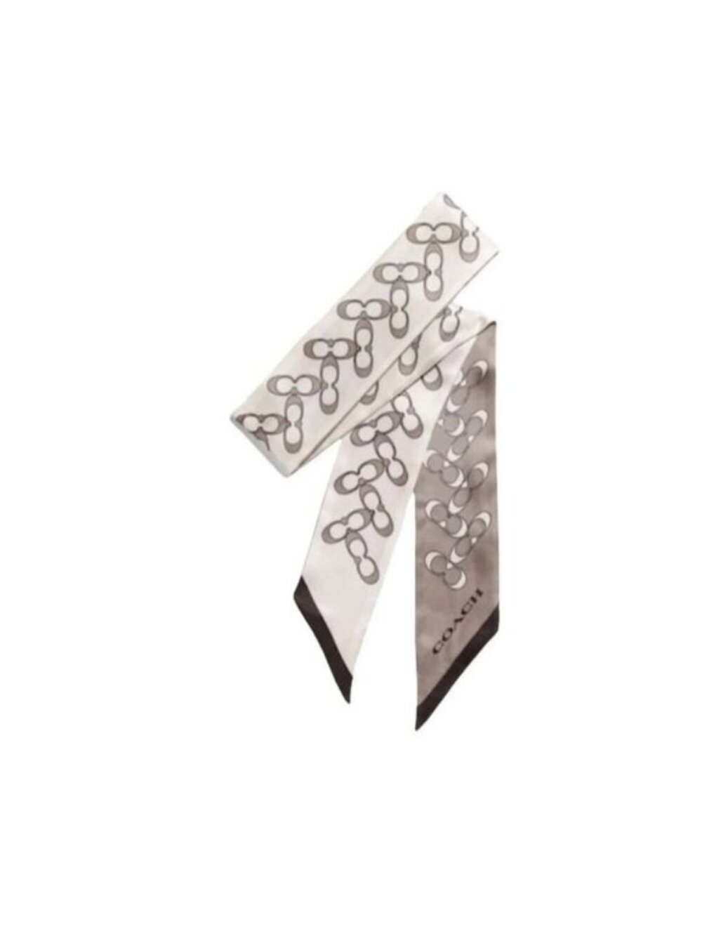 Coach Signature Kissing Cs Silk Skinny Scarf, Grey Birch